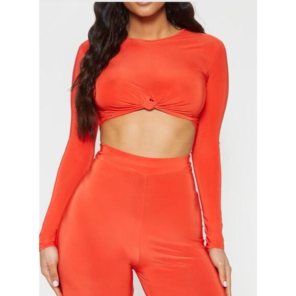 Pretty Little Things Twist Long Sleeve Knit Crop Top Size 2 - Picture 4 of 4